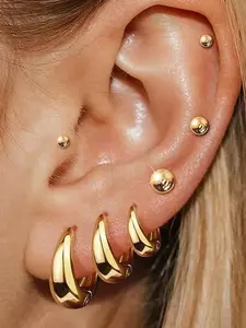 Small Chunky Gold Hoop Earrings Set for Women - 7 Pairs Hypoallergenic 14K Gold Plated Stud Earrings Stacks Surgical Steel Earrings for Multiple Piercing Small Huggie Hoop Earrings for Sensitive Ears