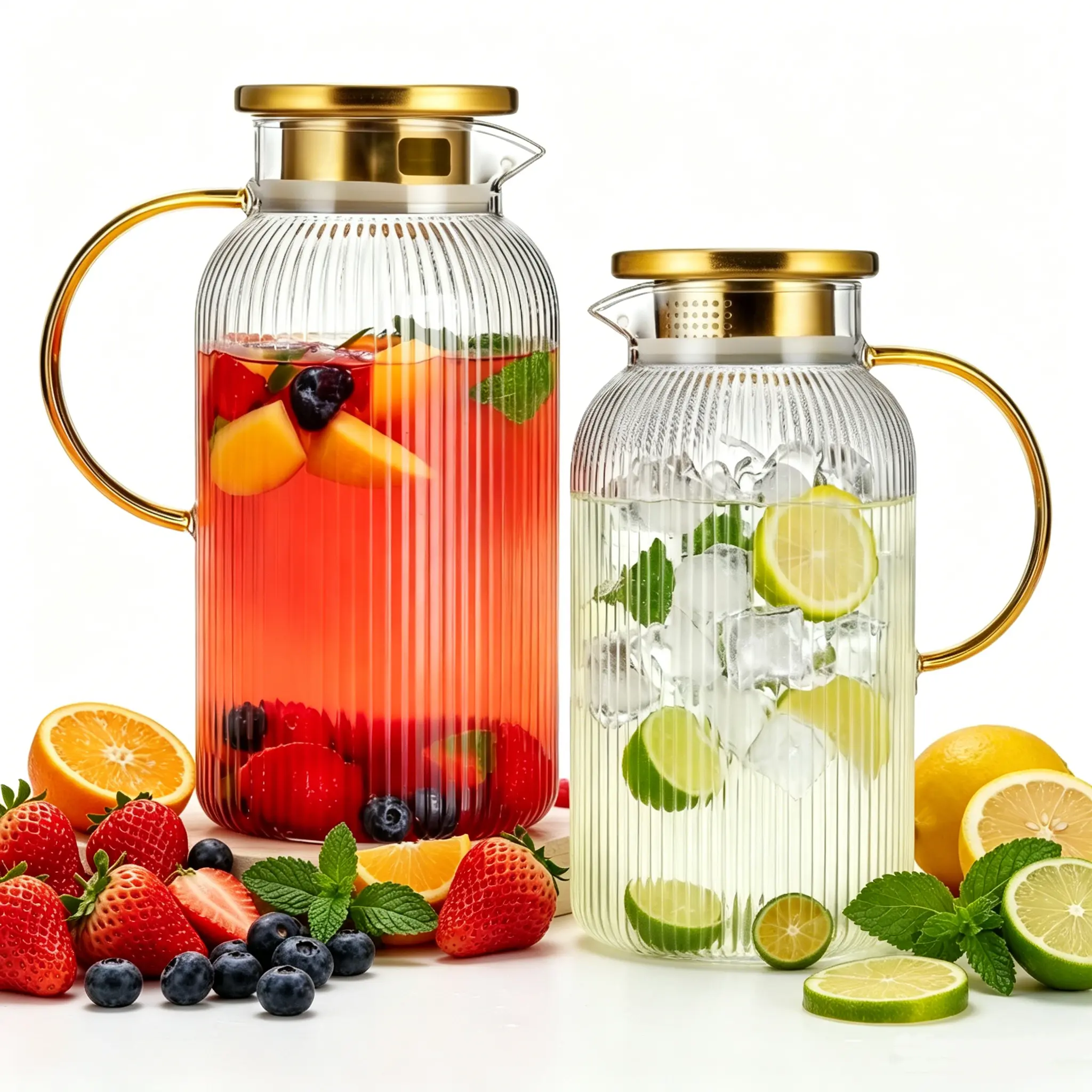 Vintage Heat-Resistant Glass Pitcher with Lid, 68 oz/2L Home Drinkware Jug Teapot for Cold Brew Coffee, Lemonade