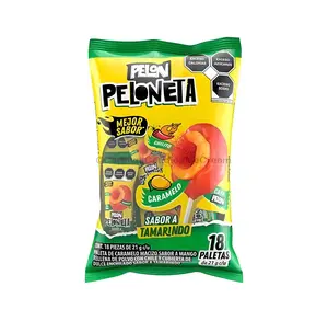 Pelon Peloneta - Tamarindo with Mango Mexican Candy Lollipops (18 Count), Sweet, Savory Snack Bonbon Mangga, Dulces Mexicanos