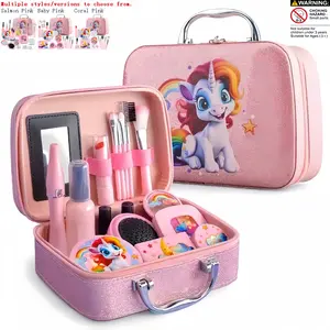 Kids Unicorn Pretend Makeup Toy Set - Portable Cosmetic Case Play Kit for Toddler Girls Pretend Play Toddler Playset