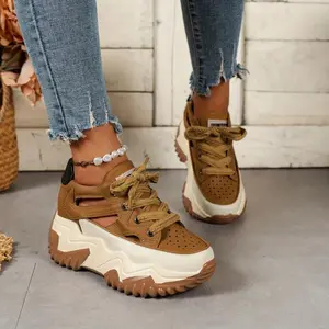 Women's Platform Sneakers - Breathable, Hollow-Out Design, High Heel, Strappy Back, Microfiber Upper, PU Sole, for Summer Fashion