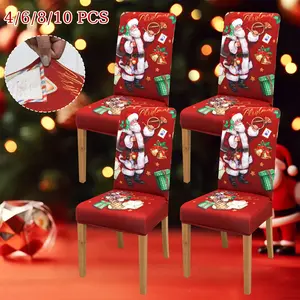 Elastic Stretch Christmas Chair Covers Set, Santa Snowman Print, Washable Holiday Decorations, Ideal Gift for Friends & Family, Dining Chair Slipcover