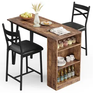 GARVEE Dining Table Set for 2 + Expandable Bar Table + Upholstered Chairs + MDF Board + Storage Shelves + Small Spaces
