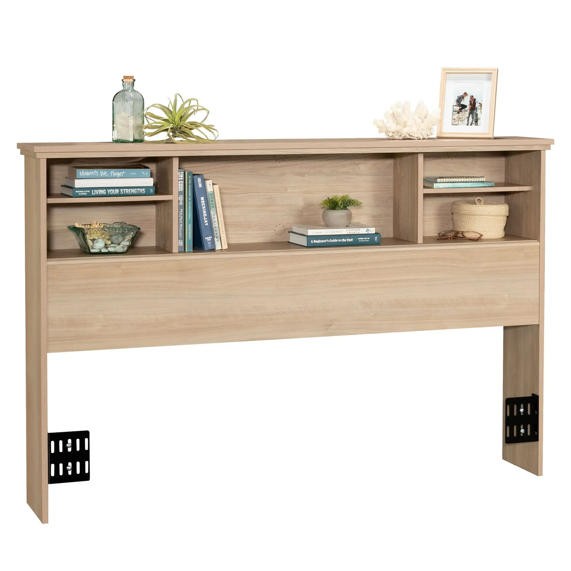 Sauder River Ranch Full/Queen Bookcase Headboard - Adjustable Shelves, Wire Management, Assembly Required - for Modern Bedroom, Coastal Cottage, College Apartment Use (Suitable for All Ages)