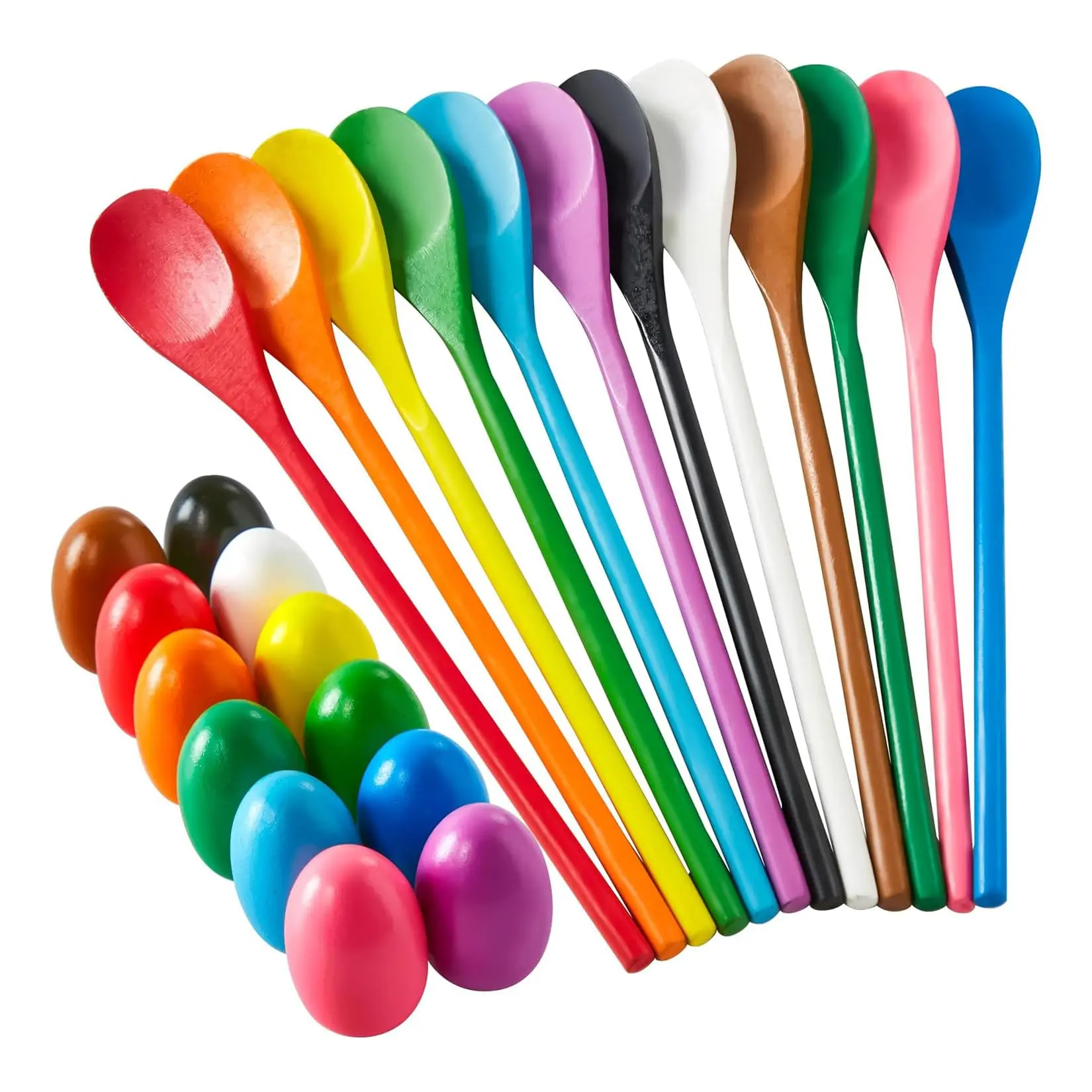 24 PCS Easter Egg and Spoon Race Game Set, 12 Players Carnival Egg and Spoon Relay Game,Family Activity Holiday Outdoor Yard Easter Egg Hunt Birthday Party Lawn