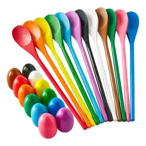24 PCS Easter Egg and Spoon Race Game Set, 12 Players Carnival Egg and Spoon Relay Game,Family Activity Holiday Outdoor Yard Easter Egg Hunt Birthday Party Lawn