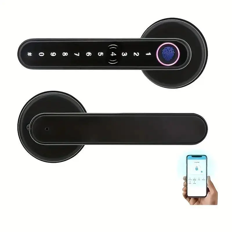 [Deals for You Days]HOOWISER Fingerprint Door Lock Smart with Keypad Keyless Entry Handle for Home Hotel Office Apartment Bedroom Black Secure Convenient