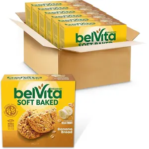 belVita Soft Baked Banana Bread Breakfast Biscuits, Chewy Breakfast Bars, 6 Boxes of 5 Packs (1 Biscuit Per Pack) Snack Fruit Cookie