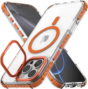 For Apple iPhone 17 Air 16 15 14 Plus 13 12 Pro Max Shockproof Camera Stand Magnetic Case Compatible With MagSafe Heavy Duty Bumper Translucent Clear Cover
