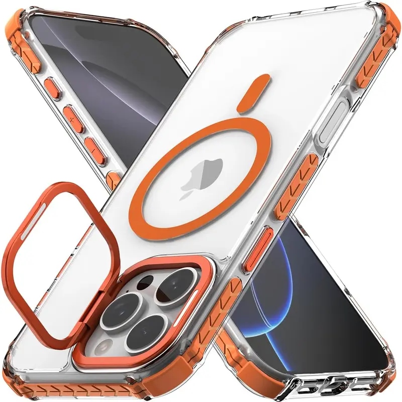 MagSafe-Compatible Translucent Smartphone Case - Heavy-Duty Shockproof Bumper Casing with Camera Kickstand, Fits iPhone 12–17 Series, 18 Pro Max, 14 Plus | Mobile Phone Accessories, Cover