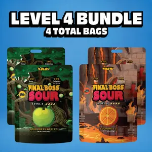 Final Boss Sour - Level 4 Bundle (Oranges & Apples) (4-Pack) Dried Snack Fruit Snack Bite Flavor