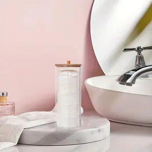 Base plate and covered circular support - Transparent bathroom storage containers Organiser for makeup pads, discs and cups, suitable for bathroom supplies.