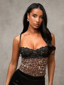 Push Up Bra Corset Cami Top For Women – Lace Leopard Bustier Crop Top, Outfits For Women, Short Womenswear