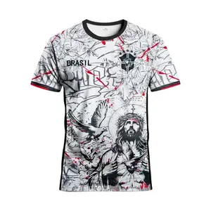 Brazil Soccer New Football Jersey Jesus Peace Dove Graphic Round Neck Comfortable Sport Top Soccer Shirt for Match Training Daily Fitness GiftRAIMENTRY