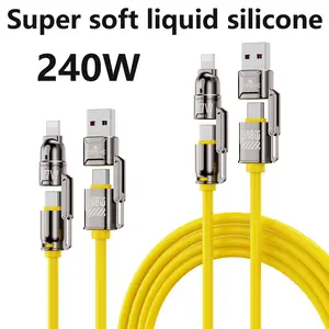 Super soft liquid silicone 240W Fast Charger Set, Fast Charging Adapter with 3.9FT 4-in-1 USB A+Type C Data Sync Cable For PhonesTablets and Computers Alloy Aluminium