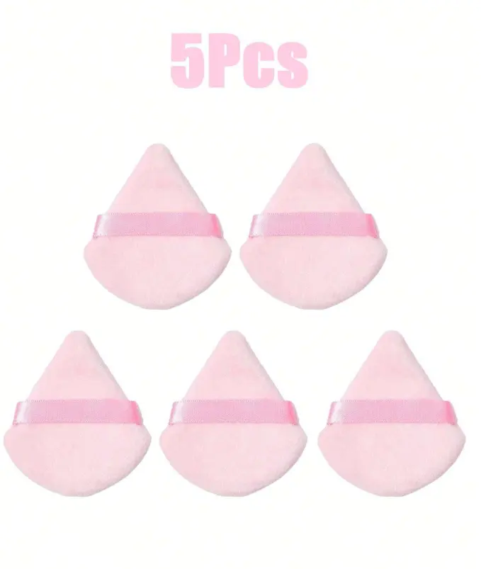 5PCS Pink Makeup Powder Puffs, Soft Triangle Cosmetic Sponges for Liquid Foundation, Loose Powder and Setting Powder, Face Makeup Applicators for Daily Beauty Routines, Travel and Touch-Ups