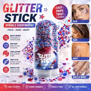 4th of July Red White Blue Glitter Stick, Upgraded Sparkling Super Sparkly Shimmer USA Flag Body Glitter, Face and Hair Outfits for Women, Fourth of July Accessories for Independence Day and Memorial Day