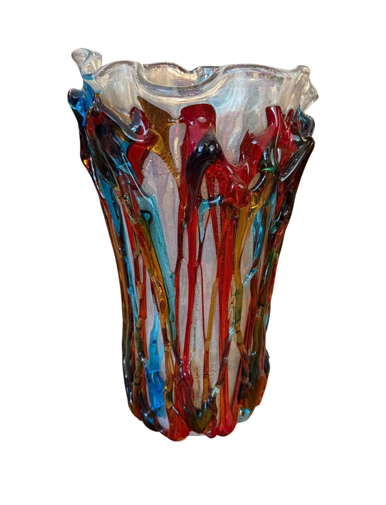 Large Murano Polychrome Glass Vase Attributed to Barovier e Toso. Italy, 1960's.