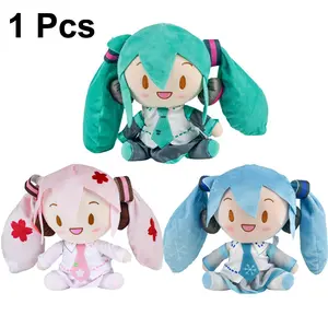 Hatsune Miku Doll with Bow, Plush Anime Figure, Birthday Gift, Snow Cherry Blossom Theme, Soft Stuffed Collectible and Cuddly Toy for Fans