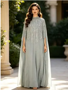 Luxurious Abaya Sequin Dress, Long Sleeveless Wave Print, Elegant Muslim Robe, Perfect for Wedding, Eid, Formal Events