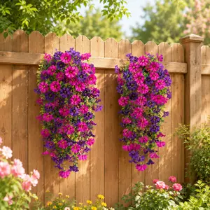 Realistic Artificial Flowers Set, 4/8/12/16pcs Faux Petunia Hanging Plants - UV Resistant Outdoor Fake Flowers for Hanging Basket, Porch Decor, Purple Fuchsia Mixed Color Summervibes Decoration， home/ garden/ party wedding decor