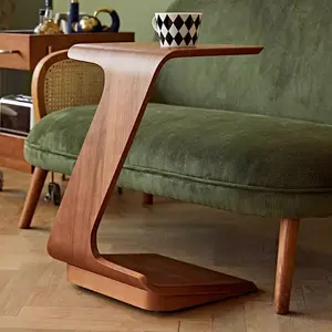 15" Modern C-Shaped Side Table, Walnut Color End Table, for Living Room, Fits Easily by Sofa or Bed