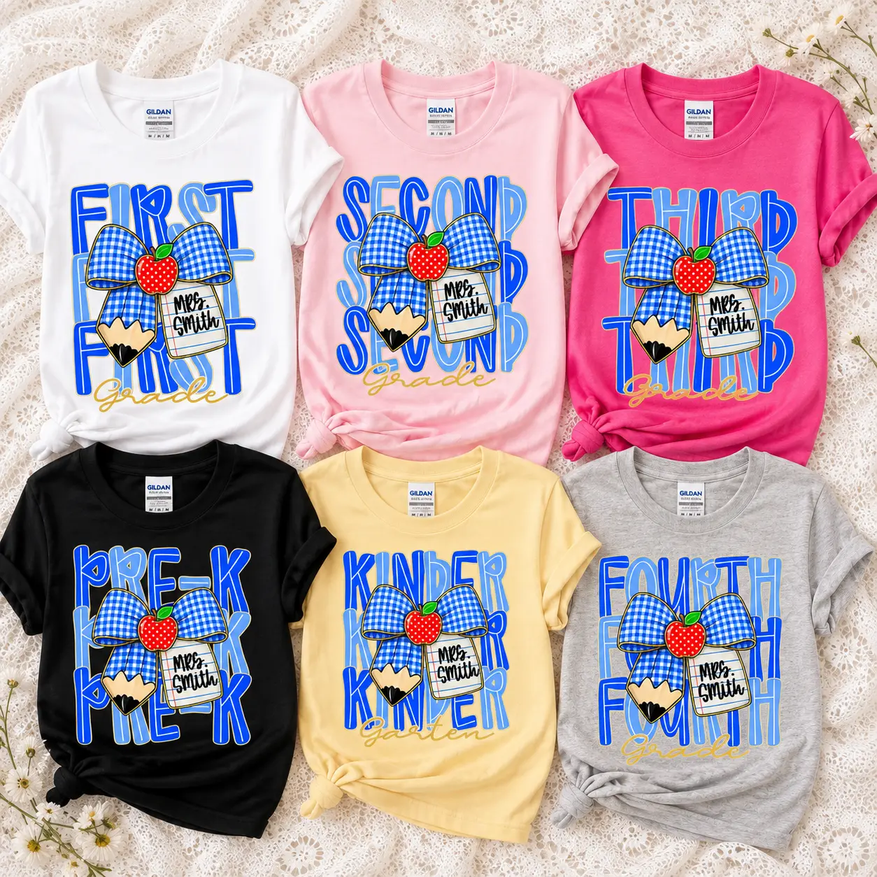Custom Teacher Shirts for Women, Personalized Grade Level Teacher T-Shirt, Back to School Tee, Custom Teacher Name Shirt, First Second Third Fourth Grade, Pre-K Kindergarten Teacher Gift - DPCLICK