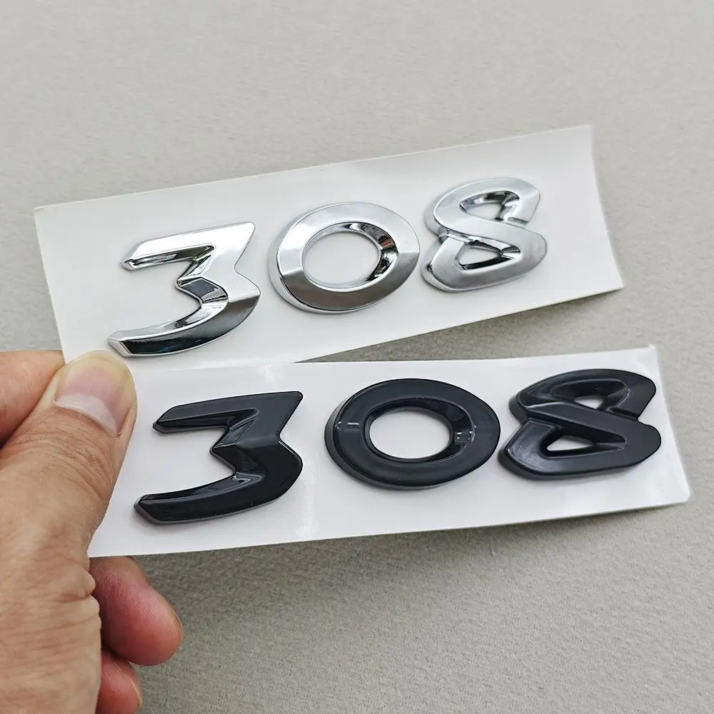 3D ABS New 308 Letters Logo Emblem Chrome Black Car Badge Rear Trunk Sticker For Peugeots 308 SW GT Line GTI T9 T7 P5 Accessories