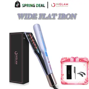 INGLAM Titanium Flat Iron Hair Straightener,Flat Iron for Thick Hair & Curly Hair, 1.75 Inch Fast Heating Hair Straightening Styling Iron,One-Swipe Results, Salon-Grade Straightening Iron Saves Time on Thick, Curly, Black & Natural Hair