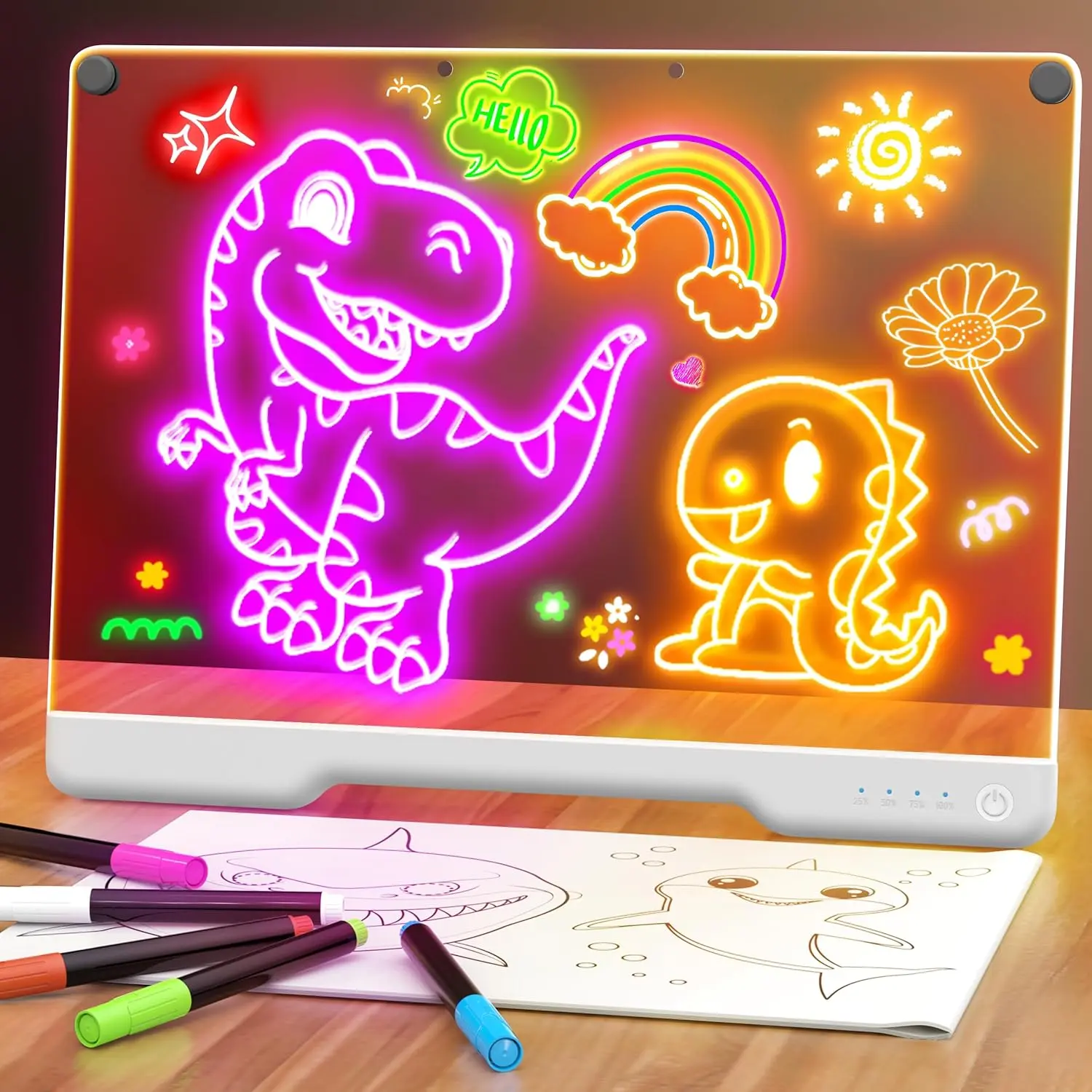Glow Message Board with Gift Box LED Acrylic Drawing Pad, Erasable Writing Board, 7 Color Lights & 3 Modes,Neon Sign,Night Light for Kids Room
