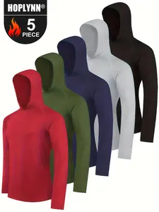 HOPLYNN 5 Pack  Men's Athletic Hoodies Long Sleeve Fishing Shirts for Men Shirts Lightweight Rash Guards gym outfits  workout tops  gym shirts
