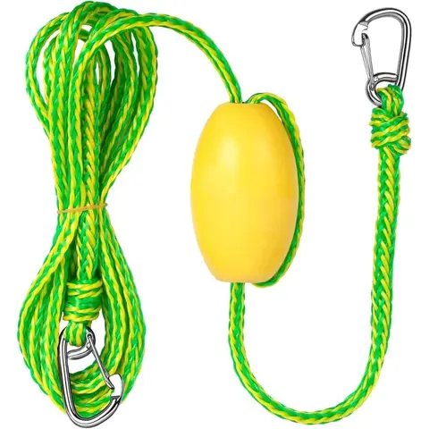 Floating Boating Tow & Anchor Rope (12ft Fixed Length) - Sunproof Rope, Tangle-Resistant, Shock-Absorbing, Hull Scratch-Free, 316 Stainless Steel Clips, EVA Foam Buoy, Pre-Attached Hardware, Anchor-Spotting Boating Accessories for 12-20ft Kayaks, Jet Skis