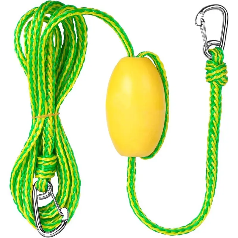Floating Boating Tow & Anchor Rope (12ft Fixed Length) - Sunproof Rope, Tangle-Resistant, Shock-Absorbing, Hull Scratch-Free, 316 Stainless Steel Clips, EVA Foam Buoy, Pre-Attached Hardware, Anchor-Spotting Boating Accessories for 12-20ft Kayaks, Jet Skis