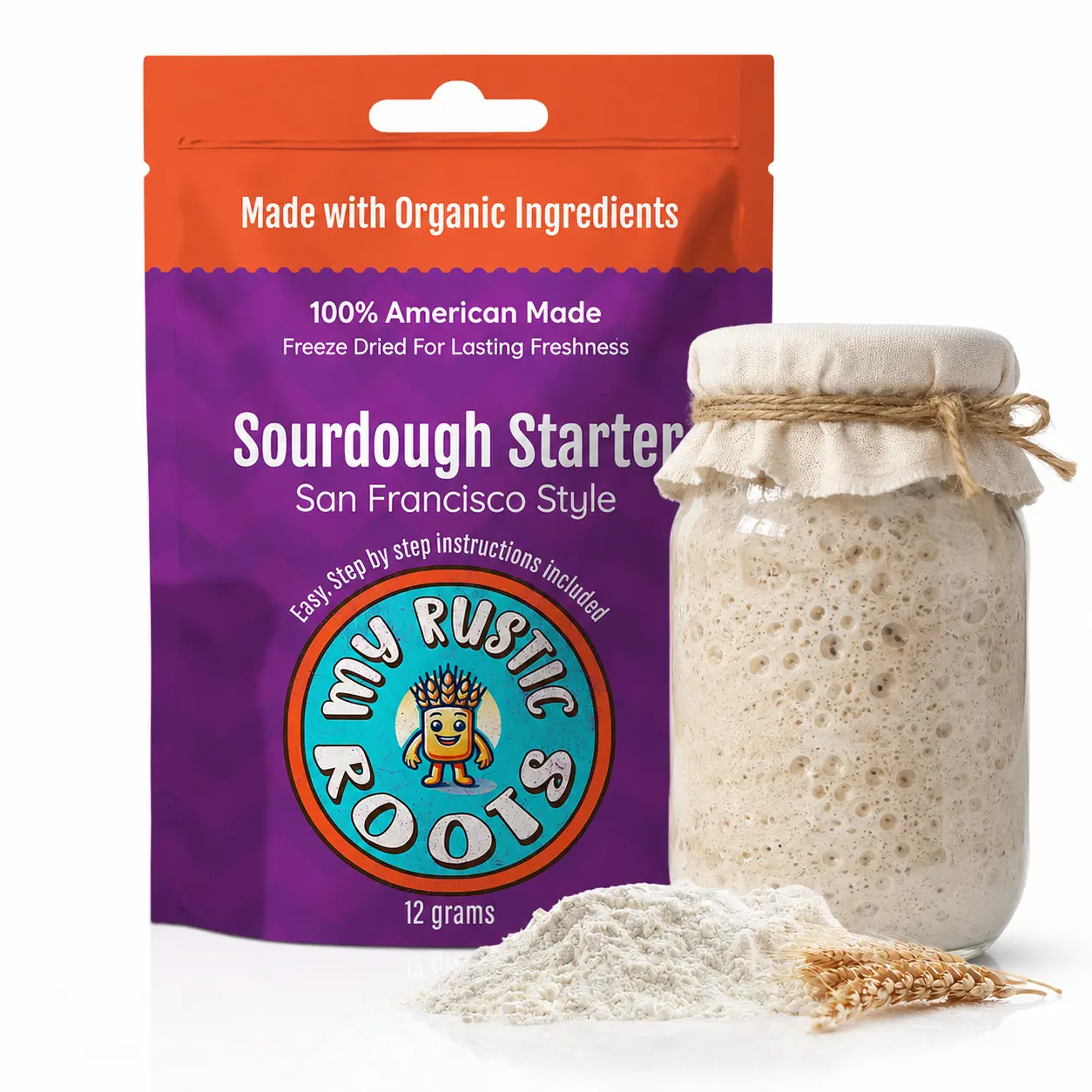 My Rustic Roots - San Francisco Style Sourdough Starter - Organic Non-GMO Freeze Dried Sourdough Starter for Sourdough Bread Baking Beginner Friendly Very Robust and Active Bake Within 5 Days- Flavor