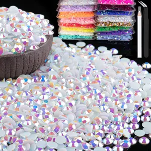 8000pcs 3mm Resin Rhinestones Bulk, White AB Flatback Round Jelly Rhinestones Bedazzling Non Hotfix Crystal Gems Large Quantity Wholesale for DIY Crafts Clothes Bottles Tumblers Face Makeup Manicure