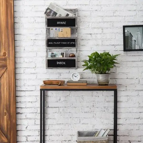 Torched Wood Magazine Rack & Mail Sorter with Chalkboard Labels