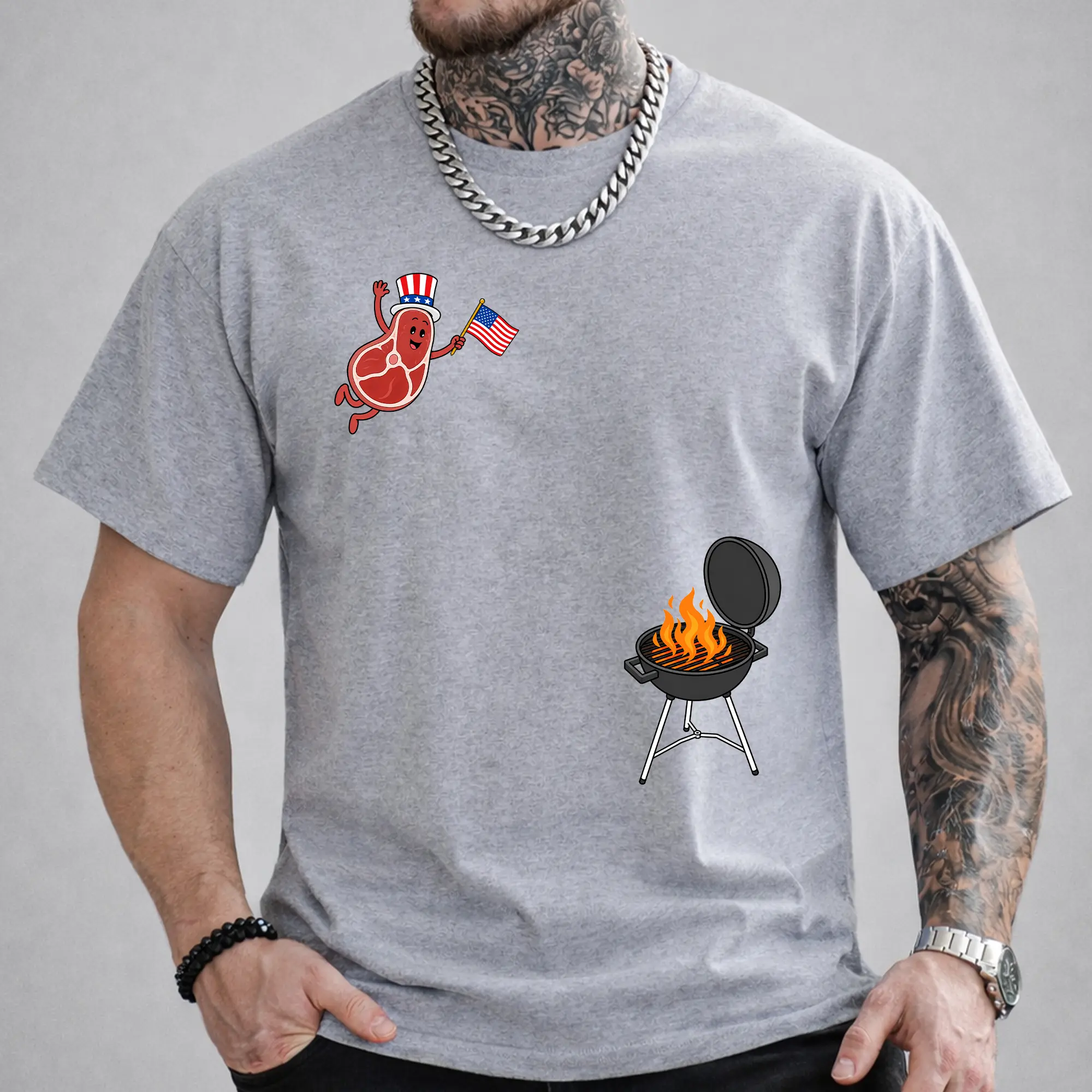 MAPTEES Steak Freedom Dive Graphic Tee, Funny BBQ Steak T-shirt For Men, Grilling Lover Gift Shirt, Cute Meat Cartoon Men Tee, BBQ Party Men Clothing
