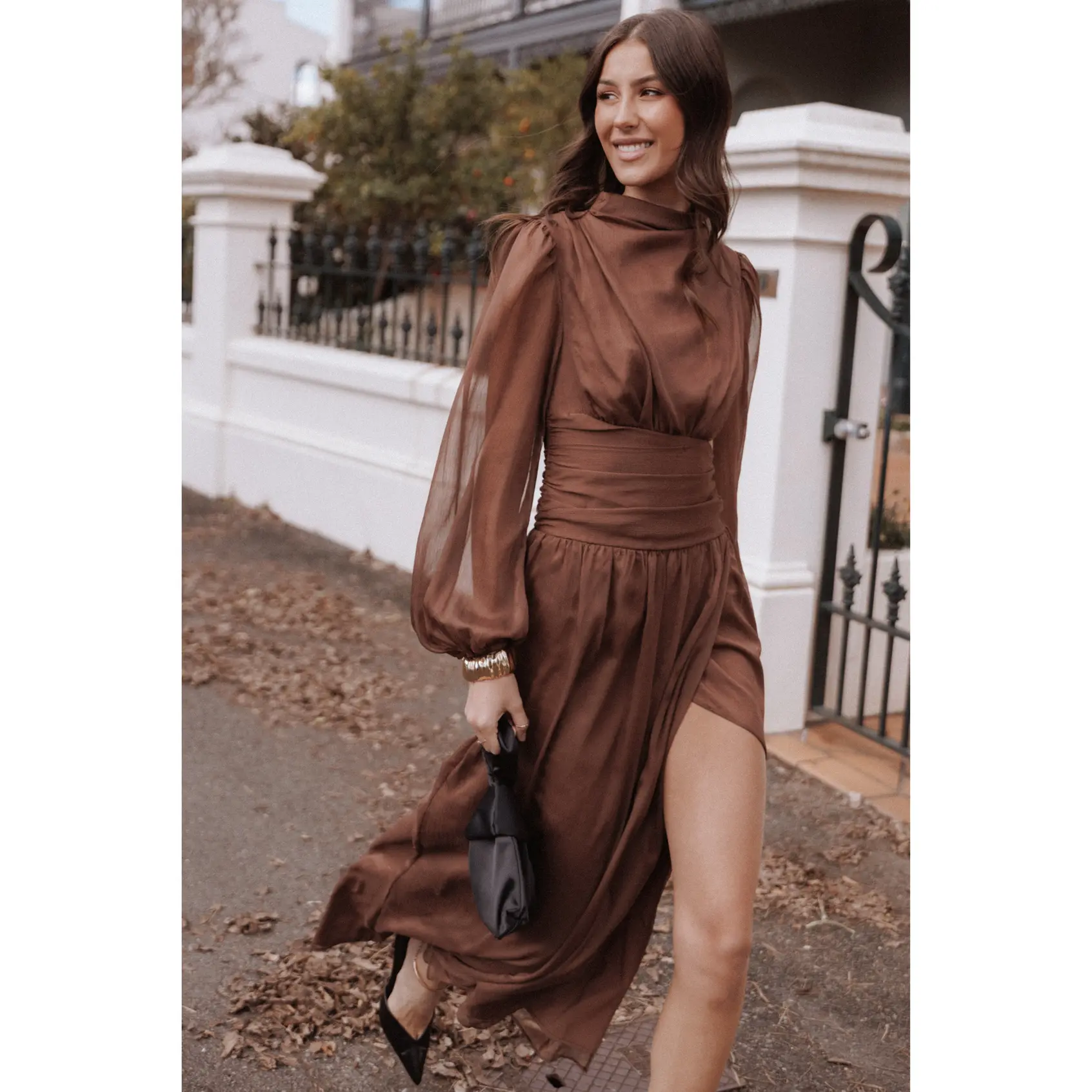 Neveah Long Sleeve Maxi Dress - Chocolate