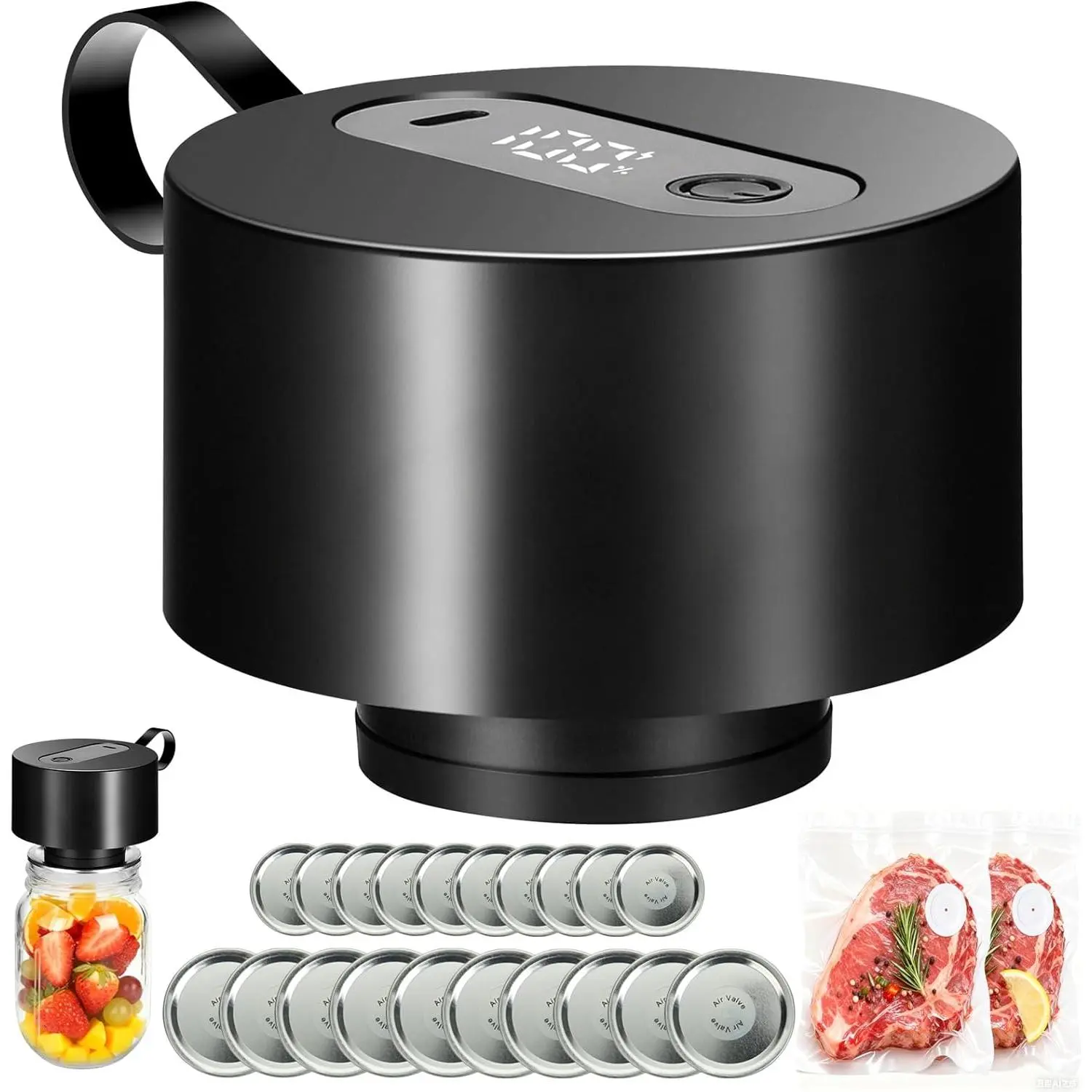 Mason Jar Vacuum Sealer Kit, 2026 Upgraded Portable Electric Vacuum Sealing Machine - Fits Wide & Regular Mouth Mason Jars, Seal Bags - Food Storage for Home Kitchen, RV Travel - Black