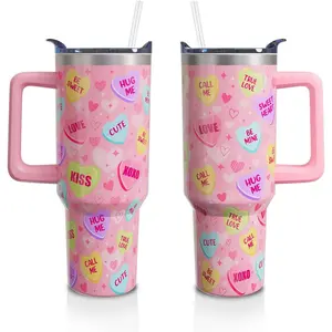 Cute Hearts Gifts 40 Oz Tumbler with Handle and Straw, Heart Lover Stainless Steel Insulated Cup Water Bottle, Anniversary Wedding Birthday Gifts for Women Girls (1PC)