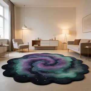 Aurora Nebula Wave Alien Carpet Purple Green Black Contrast Plush Floor Mat Living Room Rug Anti slip Wear resistant Foot Mat Dreamy Starry Sky Atmosphere Decorative Pad Suitable for Ins Style/Light Luxury Healing Home Decoration
