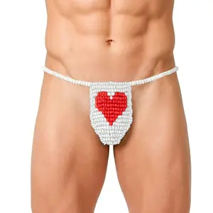 Edible Candy Underwear Flavored G string Thong for Men Reinforced String Design One Size Fits All (White/Red Heart)