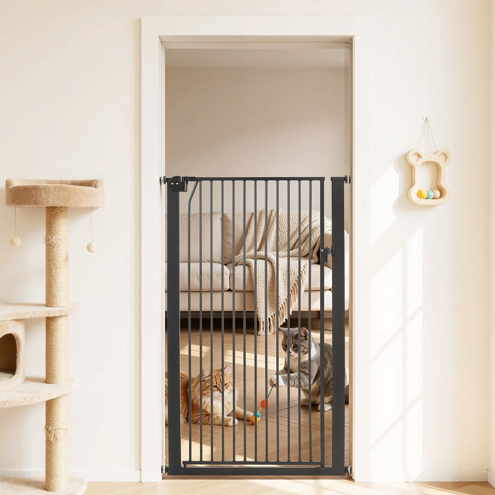 VEVOR Metal Iron Extra Tall Pet Gate for Cats & Dogs, 29-41 in Adjustable Width, 56 in High, 1.3 in Narrow Bars, Wall-Pressure Dual Lock Mount Kits, Easy Installation, for Stairs, Doorways, Black