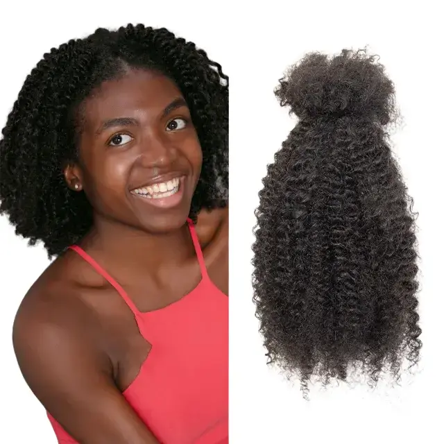 EXYHAIR Afro Kinky Curly Pure Human Hair Bulk Extensions, #1B Natural Black Curled Strands Bulk Weave for Micro Locs and Twists, For Permanent Micro Locs, Bulk Weave Extensions