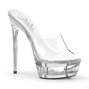 Pleaser ECLIPSE-601 Clear Platform Slides - 6 1/2" Stiletto Heel, 1 3/4" Cut-Out Platform, Slip-On, Summer Fashion High Heels for Women