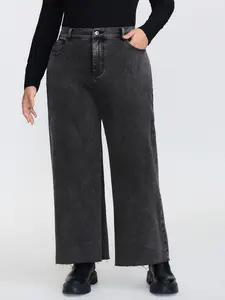 【Y2K】【Tummy Control】BLOOMCHIC Plus Size Vintage Wash Stretchy Waistband Wide-Leg Jeans [M-6X] , Pocket, Garment 2026 Summer Vibes Swimweek,Spotlight,Summer wins,Deals for you days