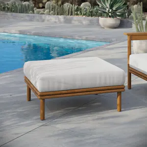 Wren Outdoor Patio Teak Wood Ottoman in Natural Sail