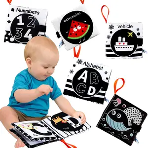 Soft Cloth Books Baby Books Cloth Books for Baby Infant Toddlers, Toddler Busy Book, High Contrast Black and White Crinkle Washable Early Educational Giftable