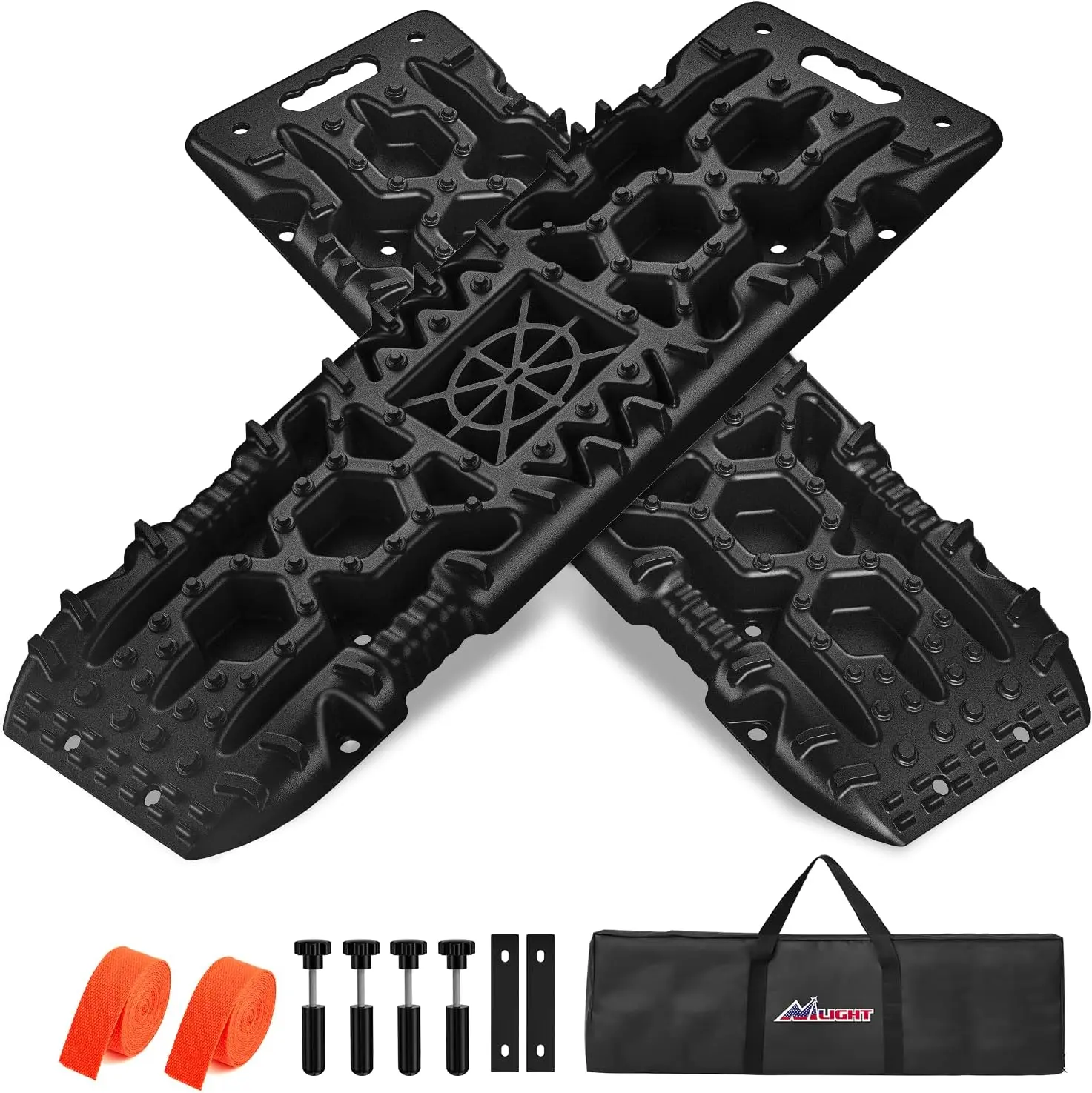Nilight Nylon Lightweight Corrosion-Res. Off-Road Traction Boards with Jack Lift Base, Tire Ladder Mats, DIY Mount Kit, Carry Bag, 2 Leashes (Black) for 4WD 4X4 Truck Exterior Accessories