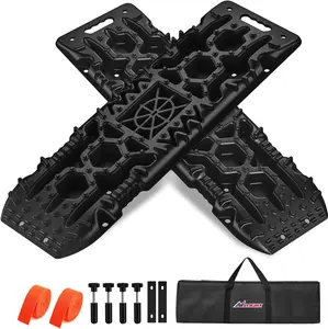 Nilight Recovery Off-Road Traction Boards with Jack Lift Base  Tire Ladder Mats for 4WD 4X4 Mud Sand Snow with 2PCS Mounting kit Carry Bag 2 leashes (Black)  Truck Accessories